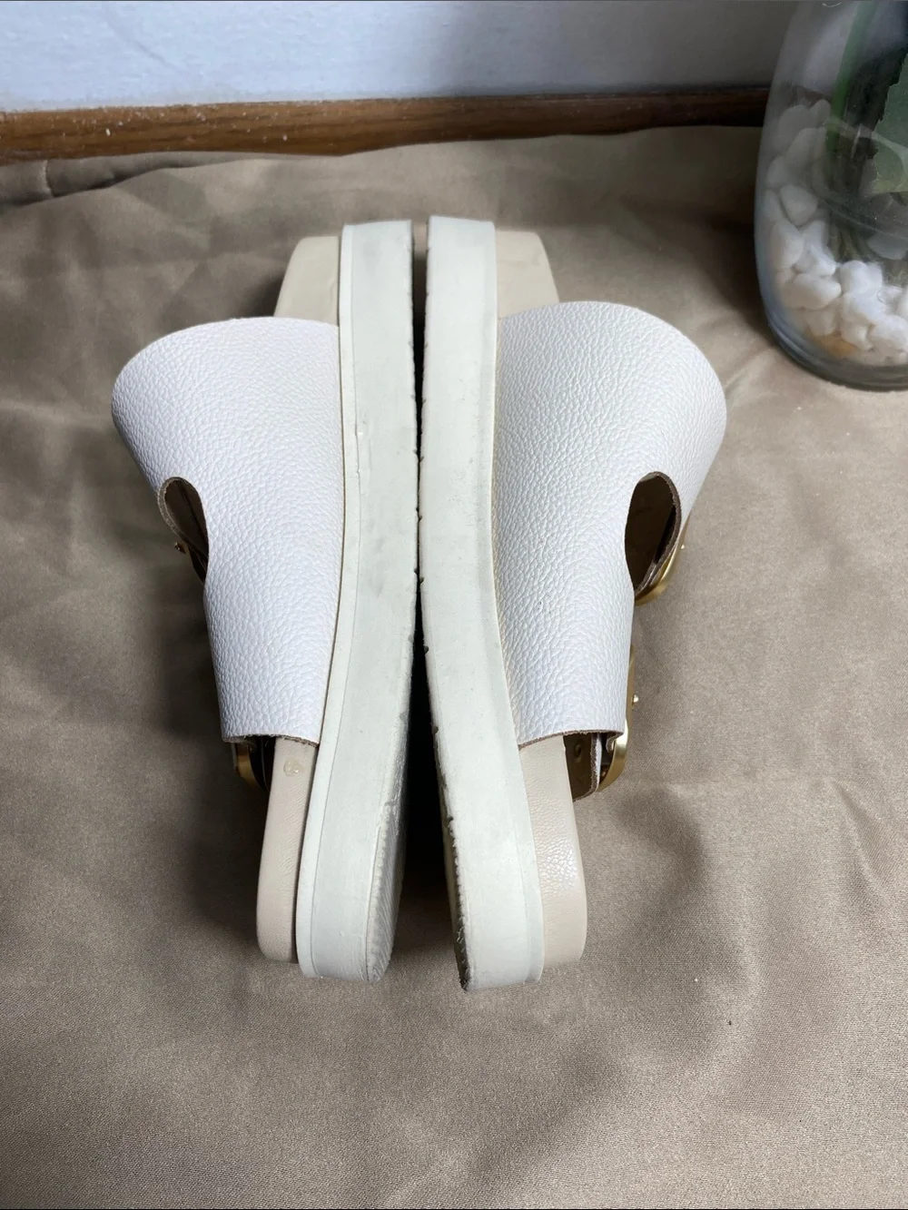Cristina Francini White Leather Double Buckle Slide Sandals Size 7.5